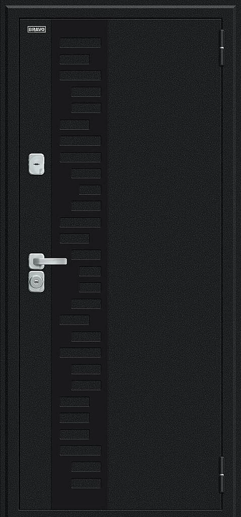 Входная дверь Thermo Техно Д2/BChrome Букле черное/Wenge Melinga BR6214 внешняя сторона